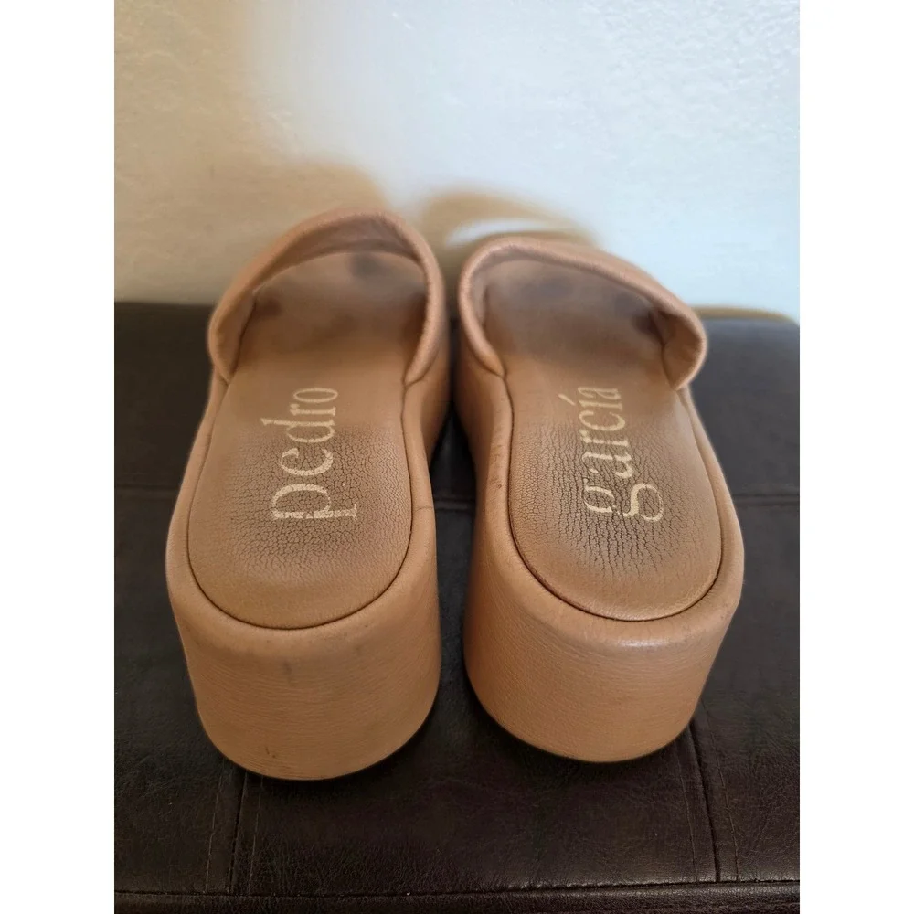 Pedro Garcia Platform Tan Beige Boho Cottage Chuncky Leather Sandals sz 9-9.5